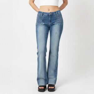 Vintage Y2K faded flared jeans with braid details ✦  mid rise ✦ medium wash